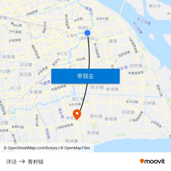 洋泾 to 青村镇 map