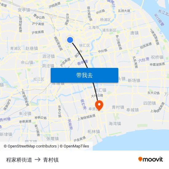 程家桥街道 to 青村镇 map