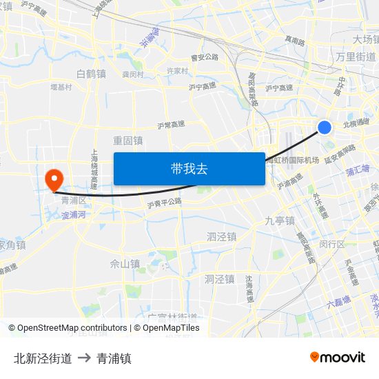 北新泾街道 to 青浦镇 map