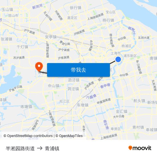 半淞园路街道 to 青浦镇 map