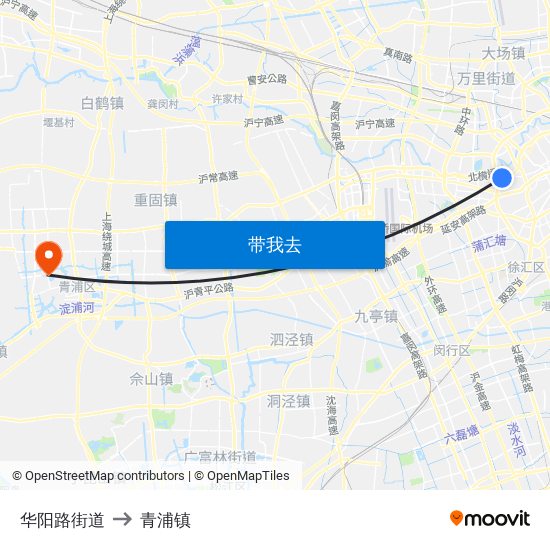 华阳路街道 to 青浦镇 map