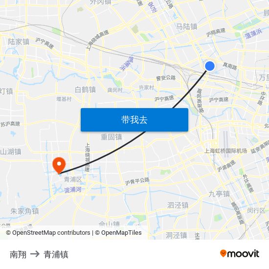 南翔 to 青浦镇 map