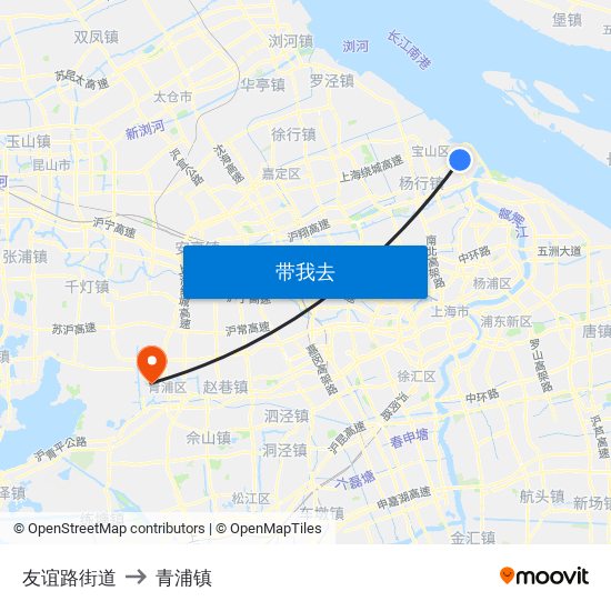 友谊路街道 to 青浦镇 map