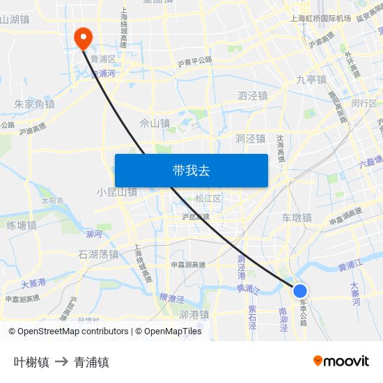 叶榭镇 to 青浦镇 map