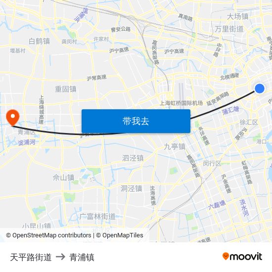 天平路街道 to 青浦镇 map