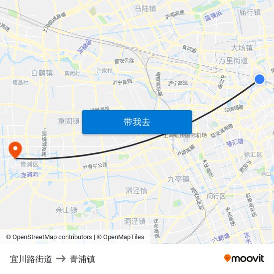 宜川路街道 to 青浦镇 map