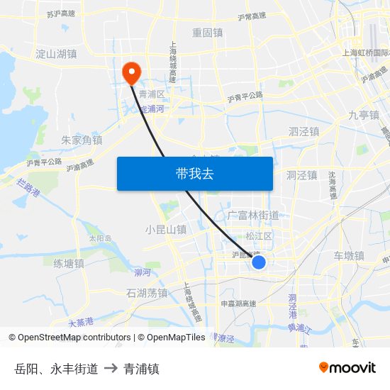 岳阳、永丰街道 to 青浦镇 map