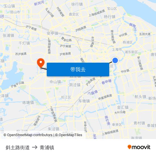 斜土路街道 to 青浦镇 map