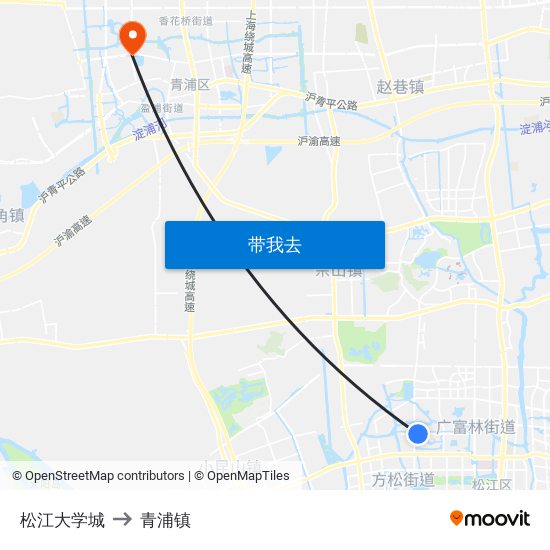 松江大学城 to 青浦镇 map