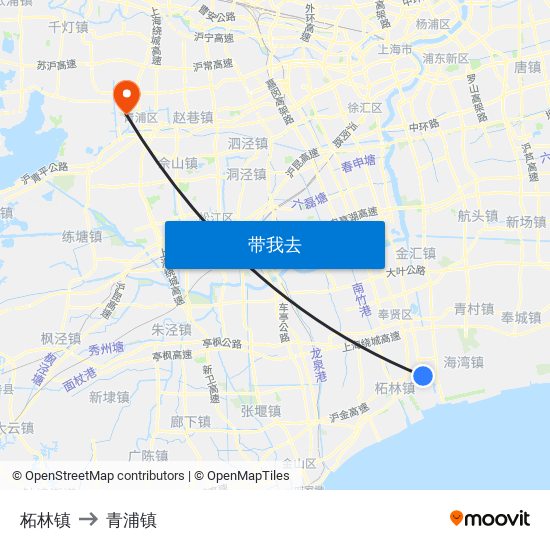 柘林镇 to 青浦镇 map