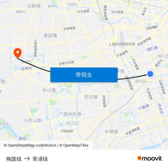 梅陇镇 to 青浦镇 map