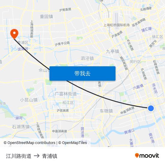 江川路街道 to 青浦镇 map