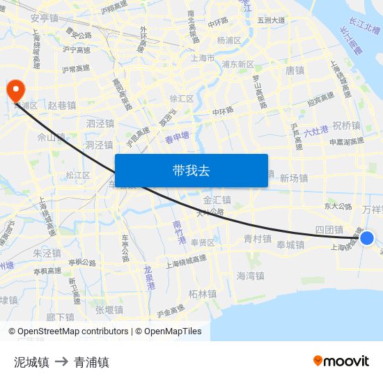 泥城镇 to 青浦镇 map