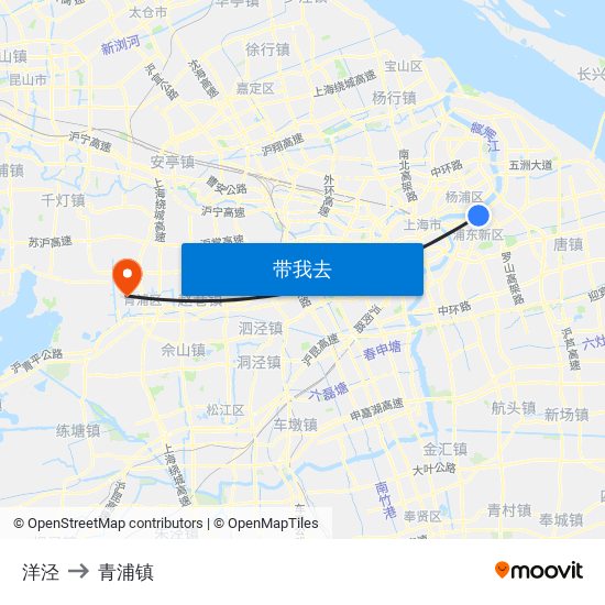 洋泾 to 青浦镇 map