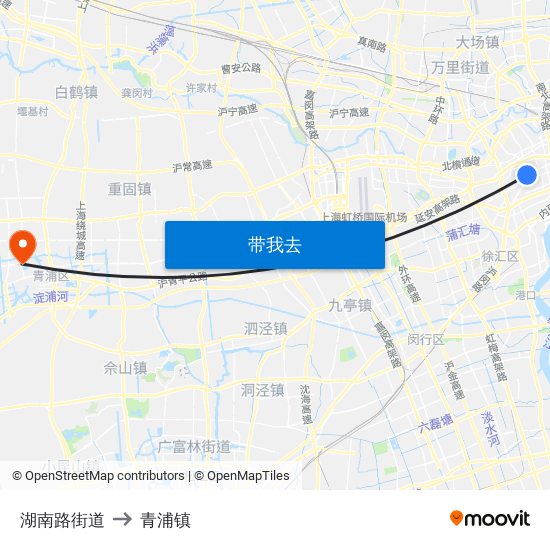 湖南路街道 to 青浦镇 map