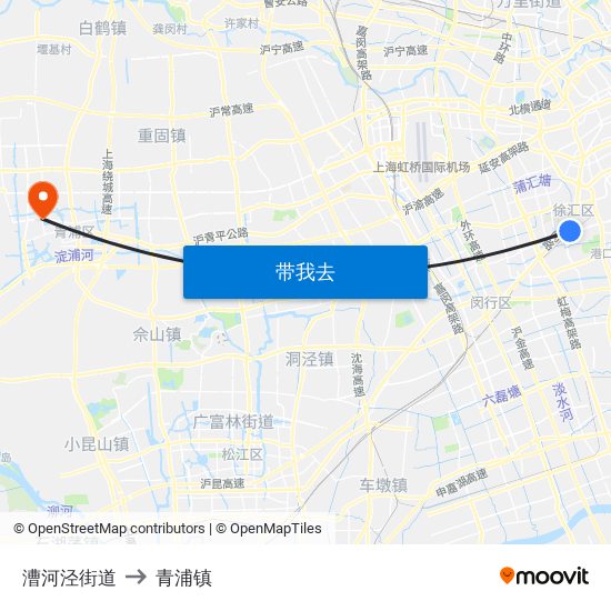 漕河泾街道 to 青浦镇 map