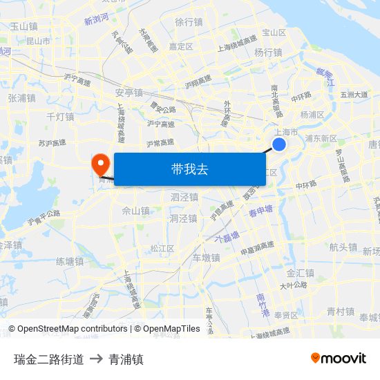 瑞金二路街道 to 青浦镇 map