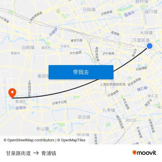 甘泉路街道 to 青浦镇 map