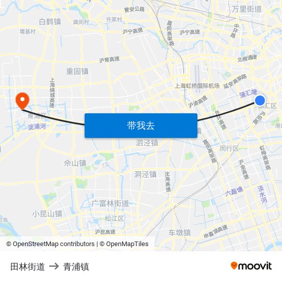 田林街道 to 青浦镇 map