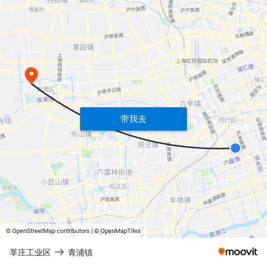 莘庄工业区 to 青浦镇 map