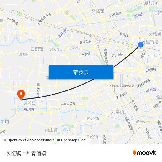 长征镇 to 青浦镇 map