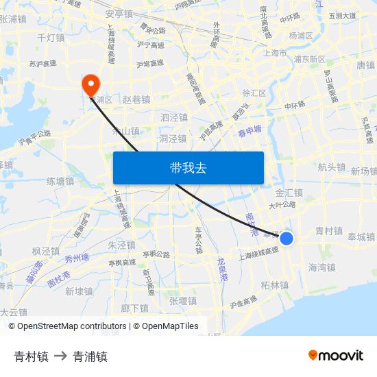 青村镇 to 青浦镇 map