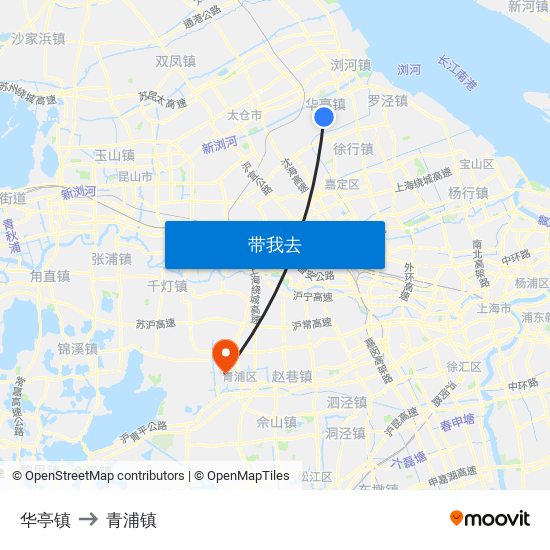 华亭镇 to 青浦镇 map