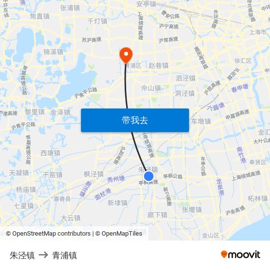 朱泾镇 to 青浦镇 map