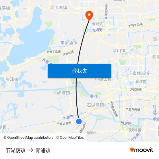 石湖荡镇 to 青浦镇 map