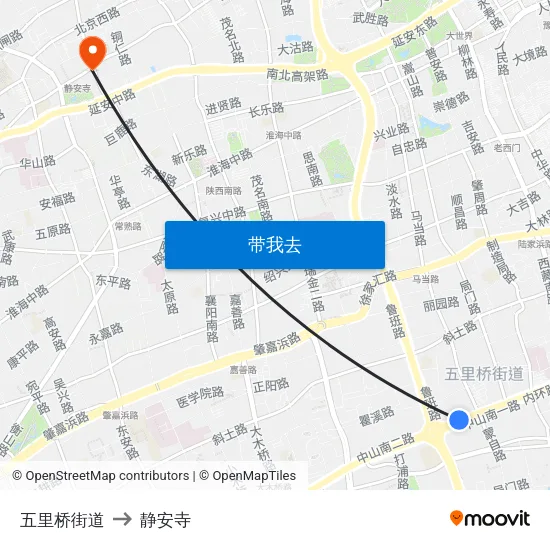 五里桥街道 to 静安寺 map