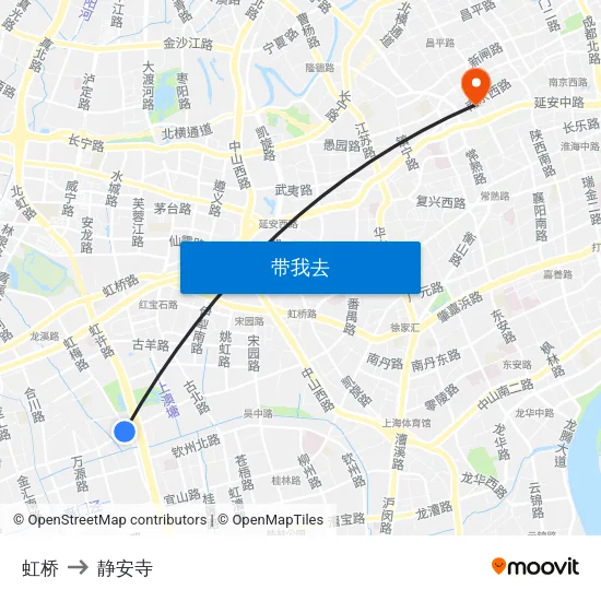 虹桥 to 静安寺 map