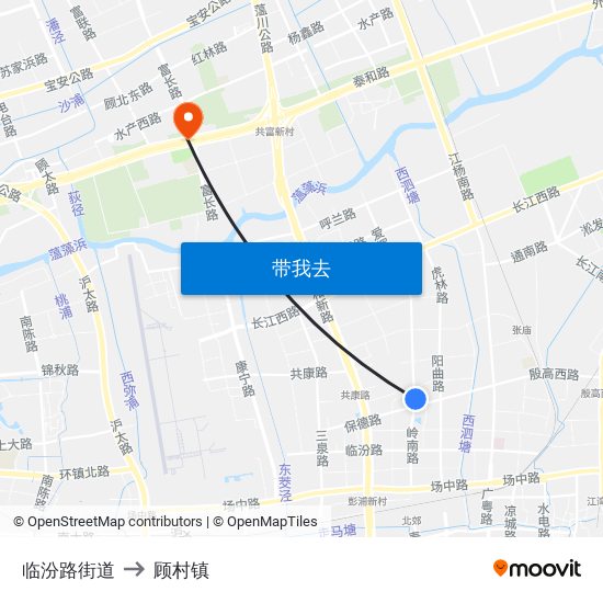 临汾路街道 to 顾村镇 map