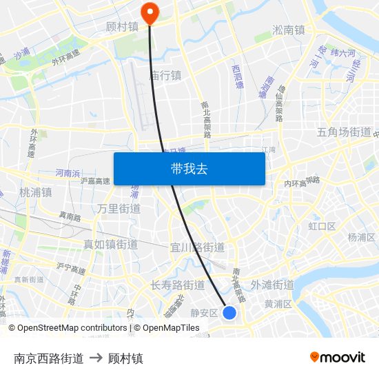 南京西路街道 to 顾村镇 map