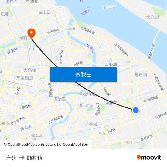 唐镇 to 顾村镇 map