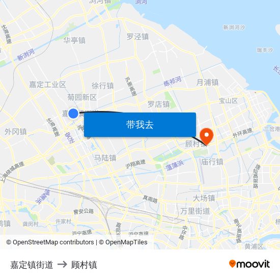 嘉定镇街道 to 顾村镇 map