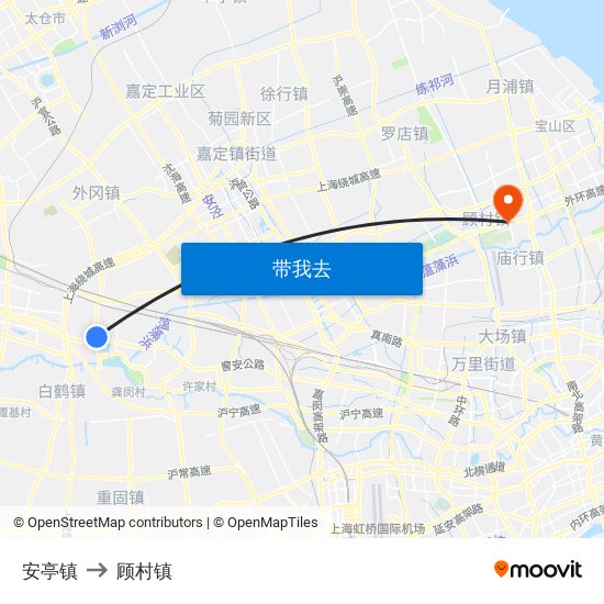 安亭镇 to 顾村镇 map