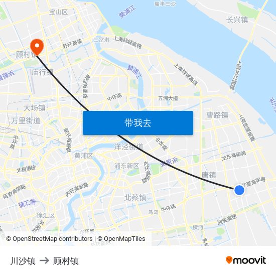 川沙镇 to 顾村镇 map