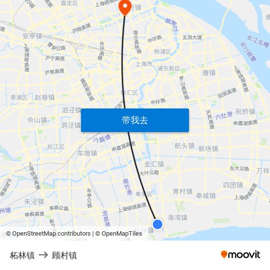 柘林镇 to 顾村镇 map