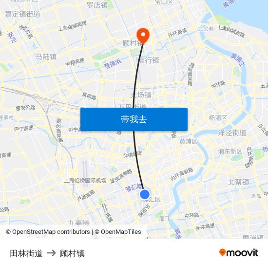 田林街道 to 顾村镇 map