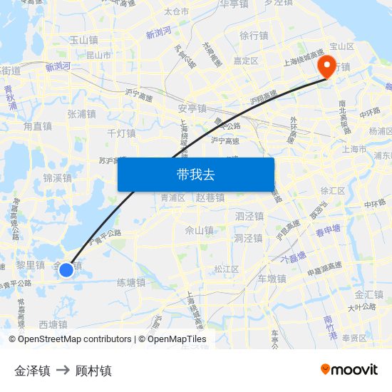 金泽镇 to 顾村镇 map