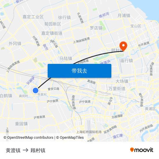 黄渡镇 to 顾村镇 map