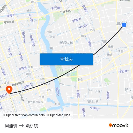周浦镇 to 颛桥镇 map