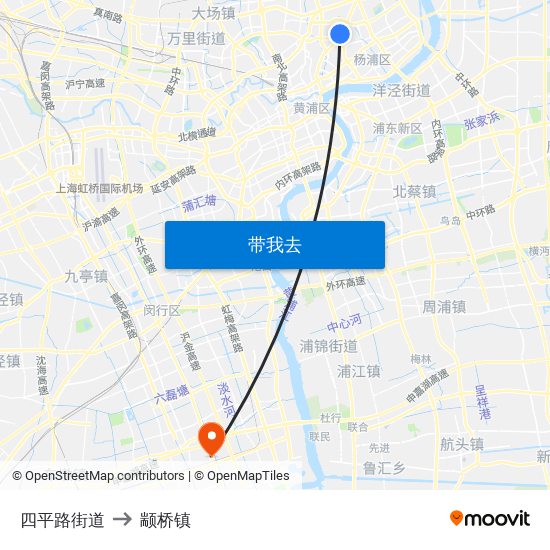 四平路街道 to 颛桥镇 map