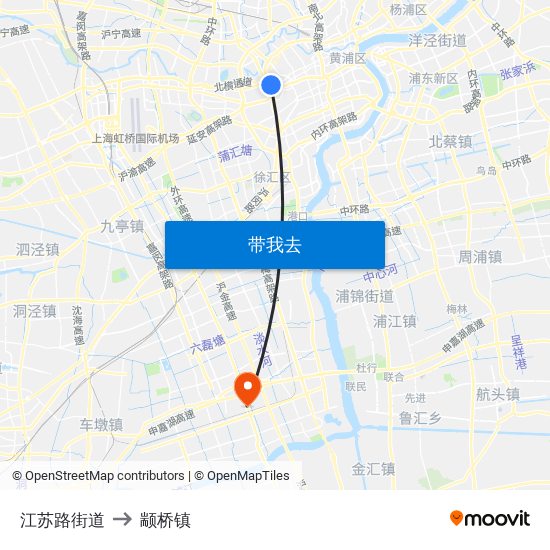 江苏路街道 to 颛桥镇 map