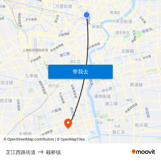 芷江西路街道 to 颛桥镇 map