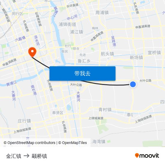 金汇镇 to 颛桥镇 map