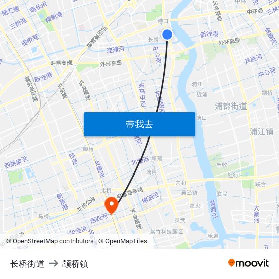 长桥街道 to 颛桥镇 map