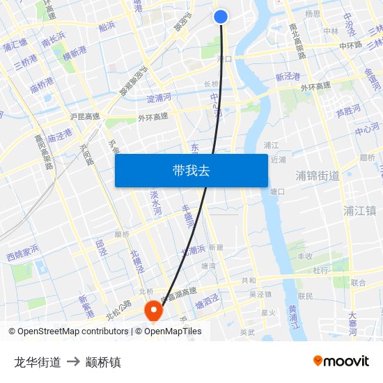 龙华街道 to 颛桥镇 map