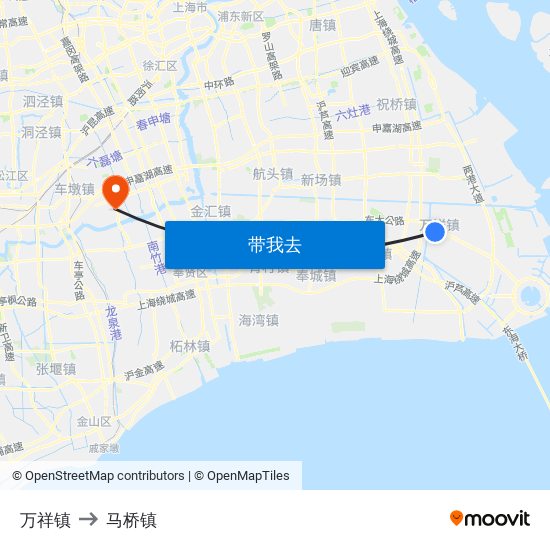 万祥镇 to 马桥镇 map