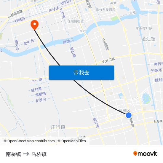 南桥镇 to 马桥镇 map